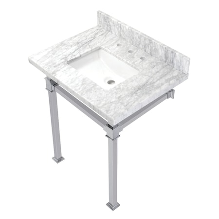 Kingston Brass KVPB30MSQ1 30-Inch Carrara Marble Console Sink, Marble White/Polished Chrome KVPB30MSQ1